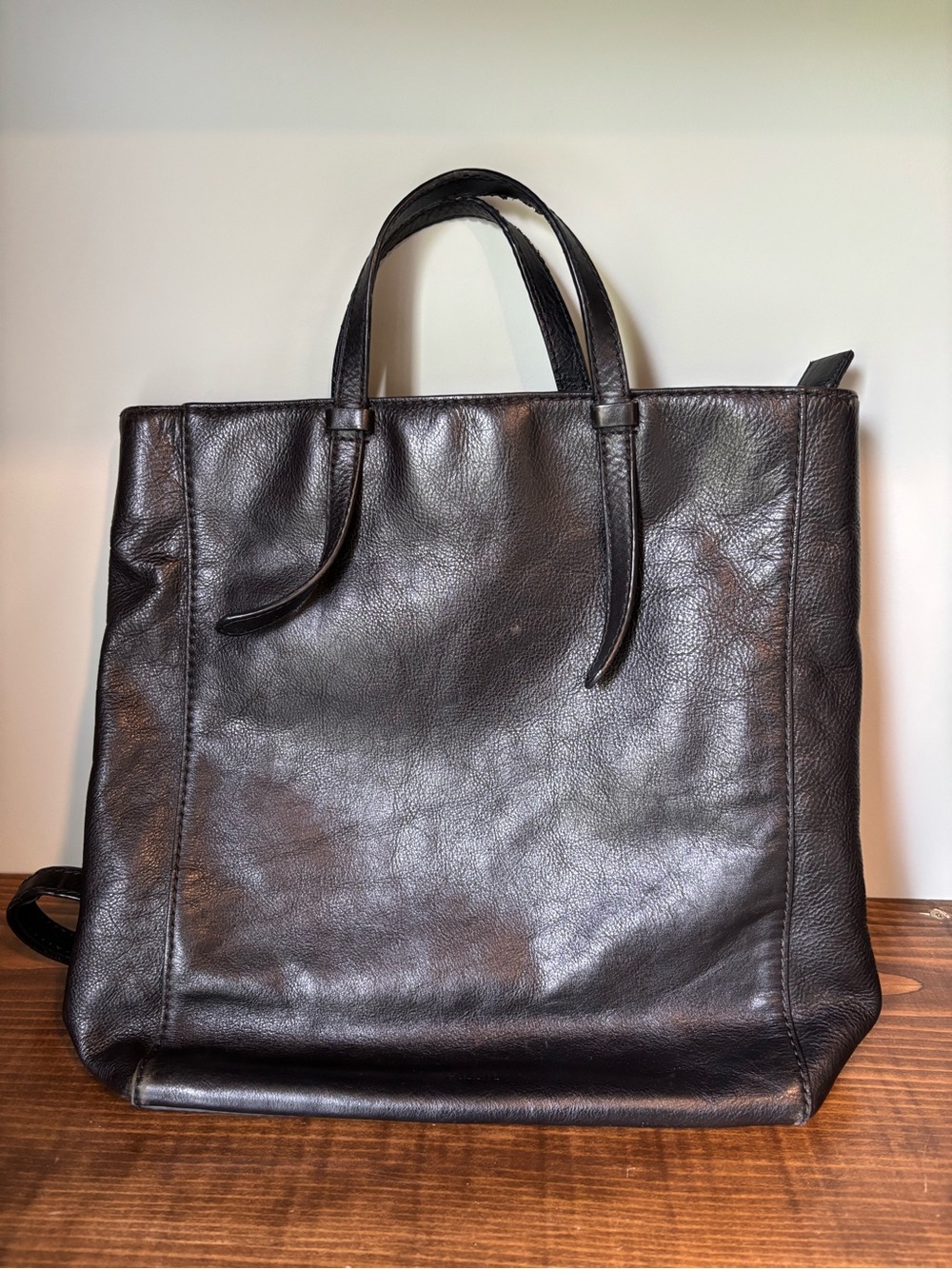 Fossil Black Leather Convertible Tote Backpack